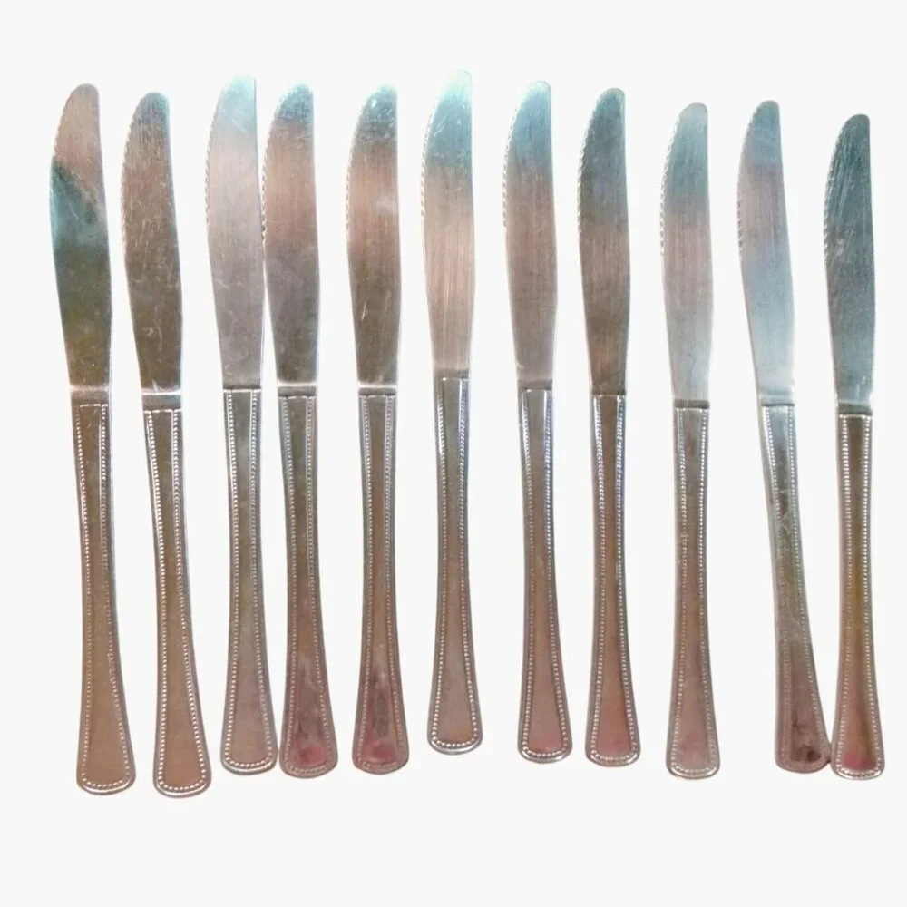 Stainless Steel Dinner Knives Beaded Border Classic Minimalist Modern Lot 11
